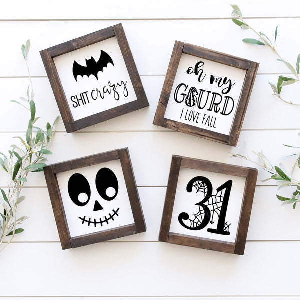 Halloween Mini Wood Framed Signs, Tiered Tray, Bat Shit Crazy, Oh my gourd, 31 Sign, Farmhouse Seasonal Mini Signs, Framed Wood Sign