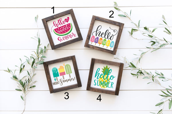 Hello Summer Wood Framed Signs, Summer Tiered Tray, Watermelon Decor, Popsicle Sign, Pinapple Sign, Mini Sign, Summer Prints