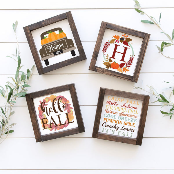 Fall Mini Wood Framed Signs, Fall Tiered Tray, Pumpkin Decor, Hello Fall Sign, Autumn Farmhouse Seasonal Mini Signs