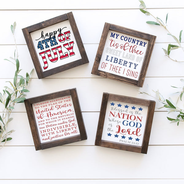 July 4th Mini Wood Framed Signs, July Forth Tiered Tray, Red White Blue Decor, Happy 4th of July Sign, Indepenance Day, Farmhouse Seasonal