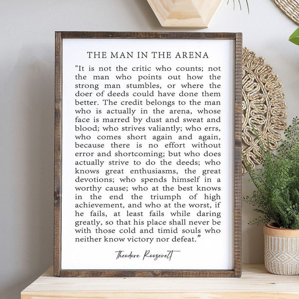 The Man in the Arena Framed Sign, Theodore Roosevelt Quote, Inspirational Quote, Graduation Gift, Office Decor, Graduation Gift, Home Decor