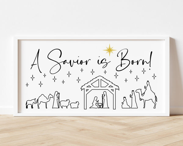 Nativity Scene A Savior is born! O Holy Night Christian Christmas Sign Religious Decor Rustic Farmhouse Sign for Mantle, Wall, Fireplace