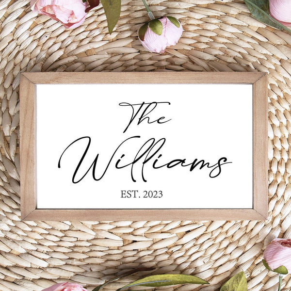 Last Name Established Date Sign, Shelf Sitter Custom Gallery Wall Decor, Newlywed Gift, Canvas Family Name Sign, Wall Art
