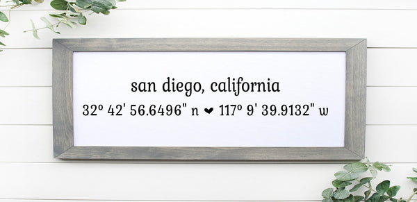 City State Coordinates Sign | GPS Coordinates Sign | Custom Longitude Framed Wood Sign | Personalized Gift | Anniversary Wedding
