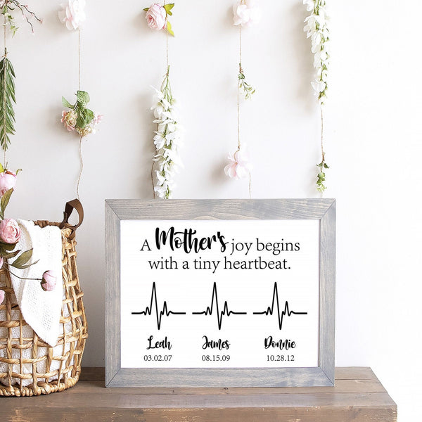 A Mother's Joy Begins with a Tiny Heartbeat, Gift for Mom, Gift for New Mom, Baby Shower Gift, Mother's Day for her, Customized Gift for her