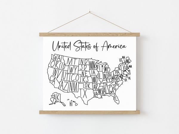 United States Map Canvas Banner, Homeschool Decor, Educational Banner, Canvas Wall Art, Classroom Decor, Kids Room Decor, Desk Art