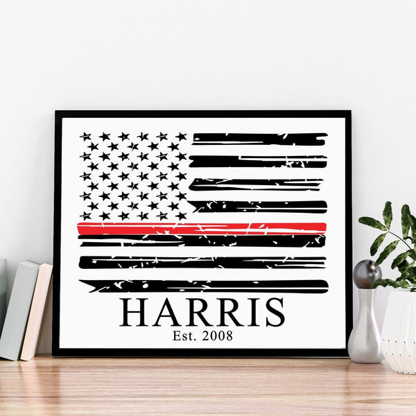 Thin Red Line Sign, Fire Fighter Wall Art, Firefighter Print, Thin Line Gift, Police Officer Sign, First Responder Gift, Father's Day Gift