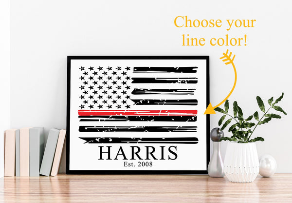 Thin Blue Line Sign, Police Wall Art, Law Enforcement Print, Thin Line Gift, Police Officer Sign, First Responder Gift, Father's Day Gift