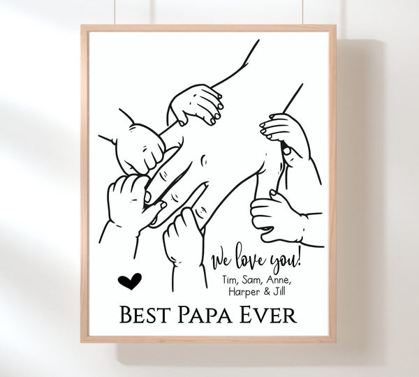Papa Gift, Fathers Day Gift for Dad from Kids, Personalized Father Children Print, Hand Holding Sign, Personalized Print, Grandparents Day