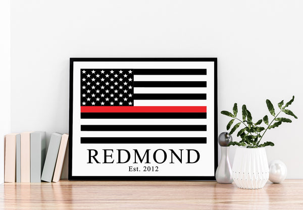 Thin Red Line Sign, Fire Fighter Wall Art, Firefighter Print, Thin Line Gift, Police Officer Sign, First Responder Gift, Father's Day Gift