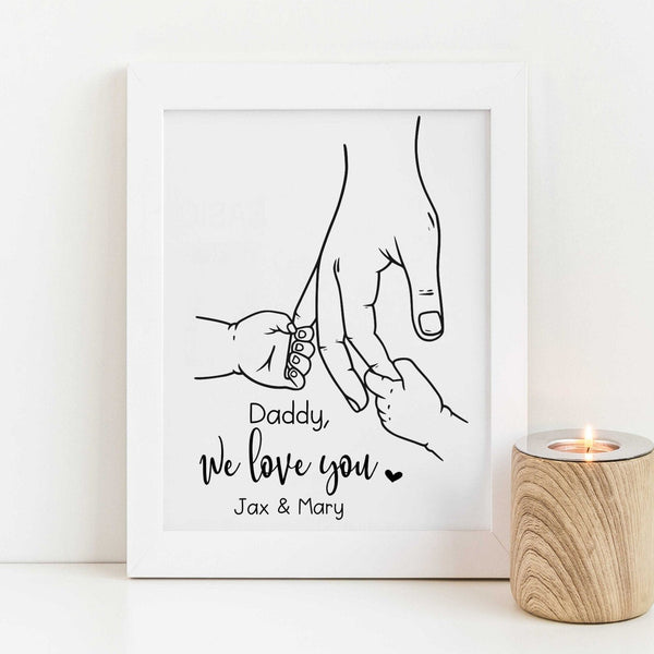 Fathers Day Gift for Dad from Wife Kids, Personalized Father Children Print, Hand Holding Sign, Personalized Print for Dad, Mother's Day