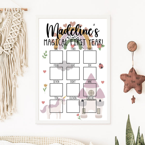 Princess Castle Milestone Photo Display Board for First Birthday Party, Baby Monthly Photo Sign for Baby Girls, One Year Of Pictures