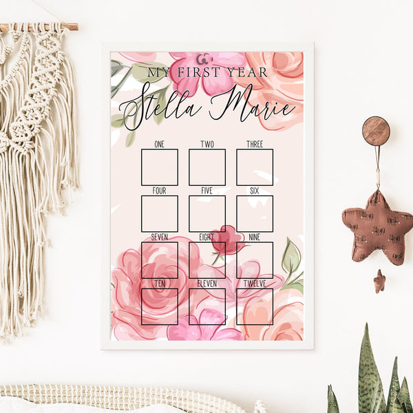 One year of Baby, 12 Months of First Year Sign, First Birthday Sign, Milestones Sign, Monthly Photos, Floral Birthday, Boho Floral Nursery