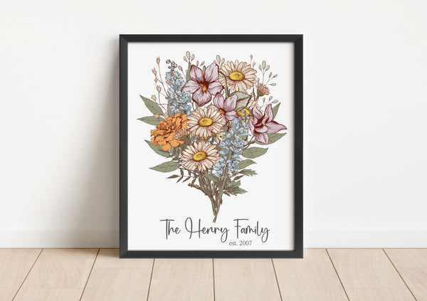 Birth Flower Bouquet, Birth Month Flower Wall Art, Mothers Day Gift, Gift for Grandma, Gift for Mom, Personalized Birth Flowers