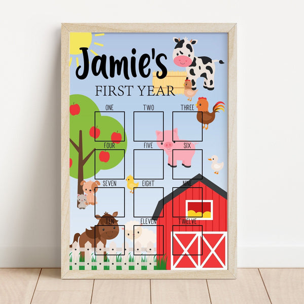 Farm Theme Birthday Decor, My First Year Photo Sign, Farm Animal Birthday Year Of Photo Montly Picture Sign, Baby 1st Birthday Wood Sign