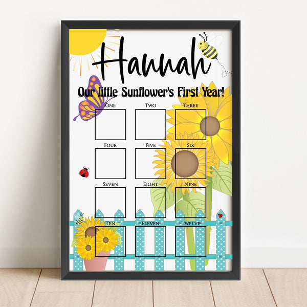 My First Year Photo Sign, Boho Floral Year Of Photo Montly Picture Sign, Baby 1st Birthday Wood Sign, Sunflower Theme First Birthday Decor