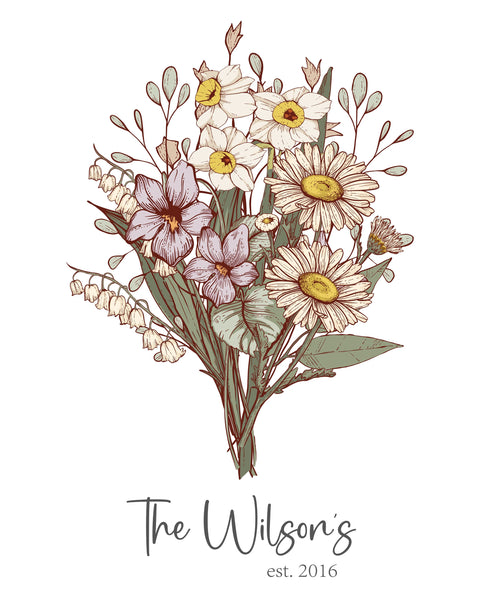 Birth Flower Bouquet, Birth Month Flower Wall Art, Mothers Day Gift, Gift for Grandma, Gift for Mom, Personalized Birth Flowers