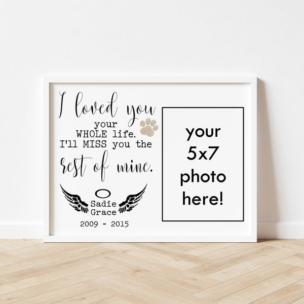 Pet Rememberance, Personalized Pet Memorial, Dog Loss, Name & Date Sign, Cat Owner Gift, I loved you your whole life Sign, Picture Clip Sign